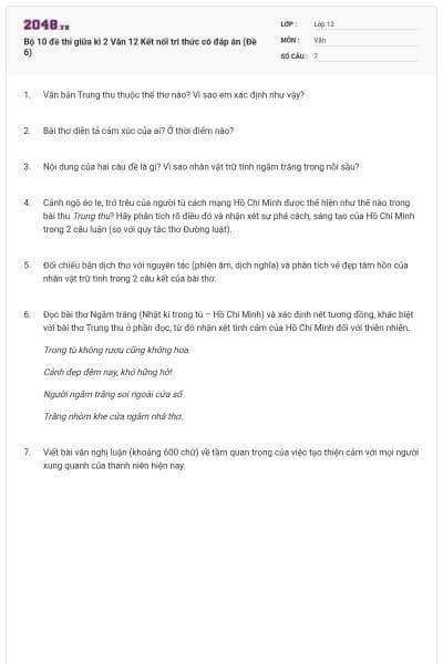 Bộ 10 đề thi giữa kì 2 Văn 12 Kết nối tri thức có đáp án (Đề 6)
