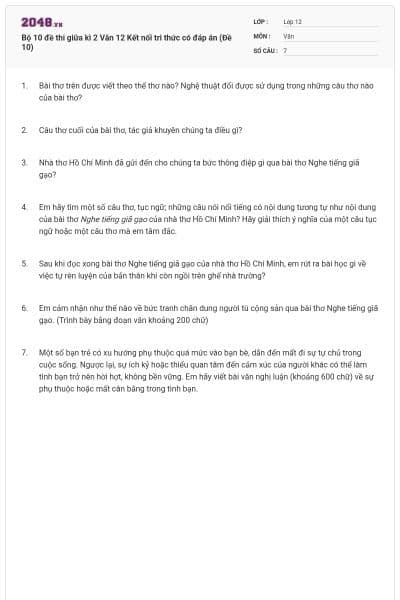 Bộ 10 đề thi giữa kì 2 Văn 12 Kết nối tri thức có đáp án (Đề 10)