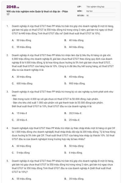 900 câu trắc nghiệm môn Quản lý thuế có đáp án - Phần 17
