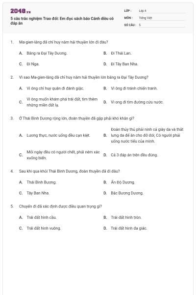 5 câu trắc nghiệm Trao đổi: Em đọc sách báo Cánh diều có đáp án