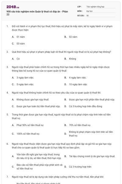 900 câu trắc nghiệm môn Quản lý thuế có đáp án - Phần 22