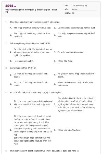 900 câu trắc nghiệm môn Quản lý thuế có đáp án - Phần 23