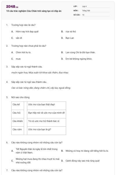 10 câu trắc nghiệm Câu Chân trời sáng tạo có đáp án