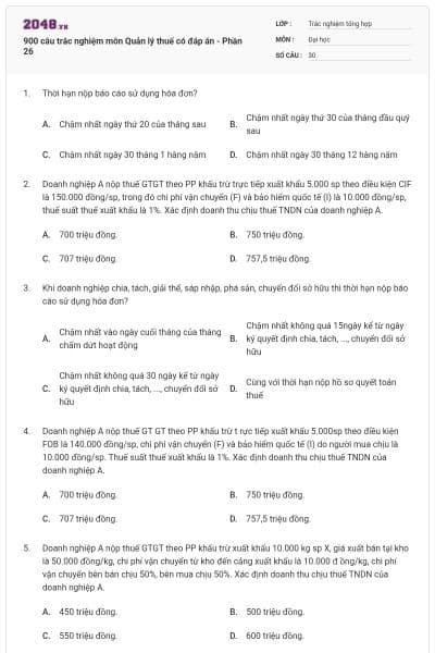 900 câu trắc nghiệm môn Quản lý thuế có đáp án - Phần 26