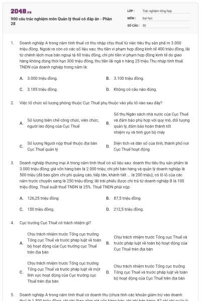900 câu trắc nghiệm môn Quản lý thuế có đáp án - Phần 28