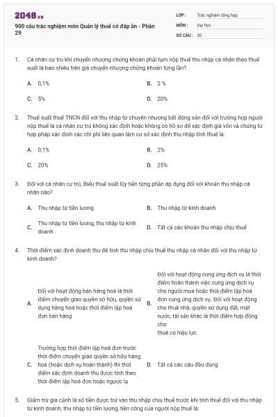900 câu trắc nghiệm môn Quản lý thuế có đáp án - Phần 29