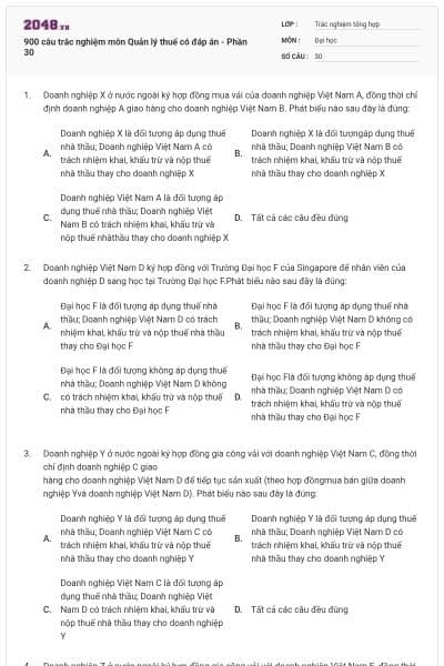 900 câu trắc nghiệm môn Quản lý thuế có đáp án - Phần 30