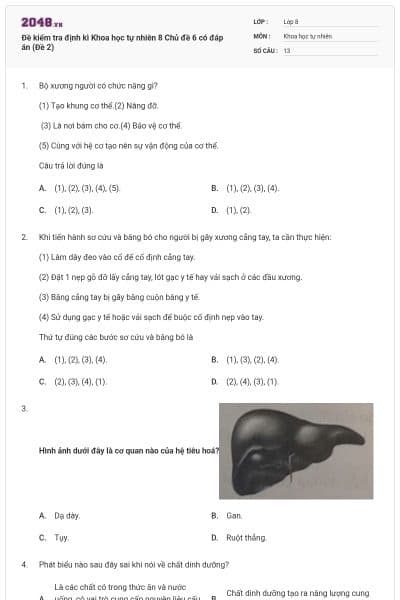 Đề kiểm tra định kì Khoa học tự nhiên 8 Chủ đề 6 có đáp án (Đề 2)