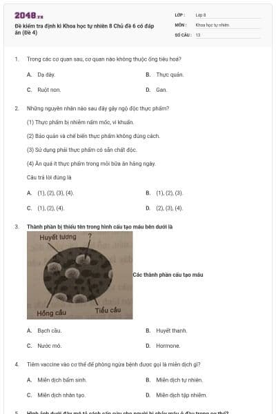 Đề kiểm tra định kì Khoa học tự nhiên 8 Chủ đề 6 có đáp án (Đề 4)