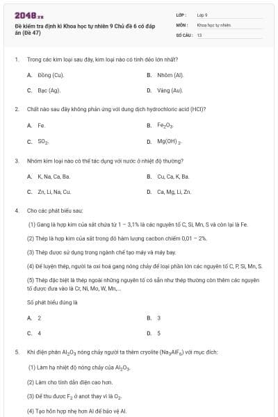 Đề kiểm tra định kì Khoa học tự nhiên 9 Chủ đề 6 có đáp án (Đề 47)