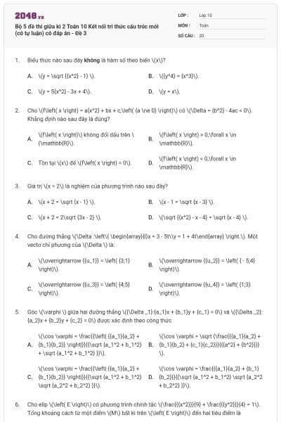Bộ 5 đề thi giữa kì 2 Toán 10 Kết nối tri thức cấu trúc mới (có tự luận) có đáp án - Đề 3