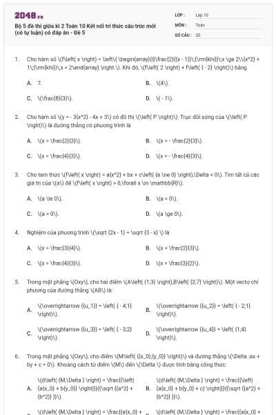 Bộ 5 đề thi giữa kì 2 Toán 10 Kết nối tri thức cấu trúc mới (có tự luận) có đáp án - Đề 5