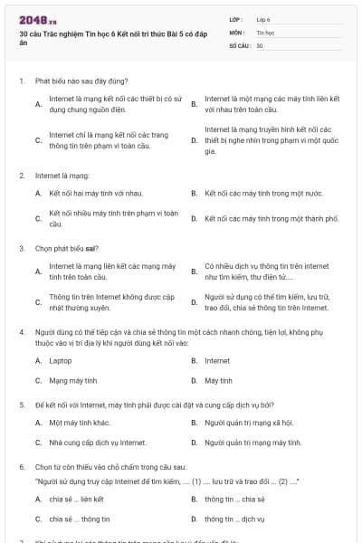 30 câu Trắc nghiệm Tin học 6 Kết nối tri thức Bài 5 có đáp án