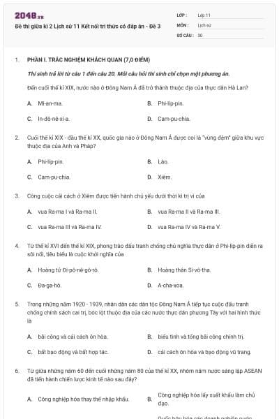 Đề thi giữa kì 2 Lịch sử 11 Kết nối tri thức có đáp án - Đề 3