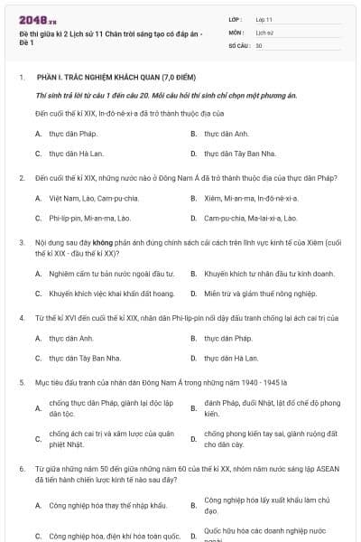 Đề thi giữa kì 2 Lịch sử 11 Chân trời sáng tạo có đáp án - Đề 1