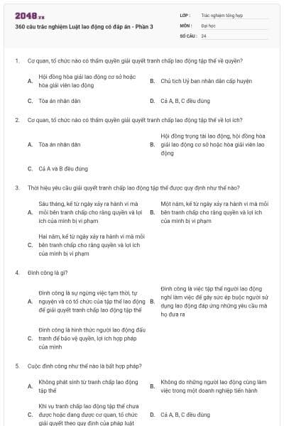 360 câu trắc nghiệm Luật lao động có đáp án - Phần 3