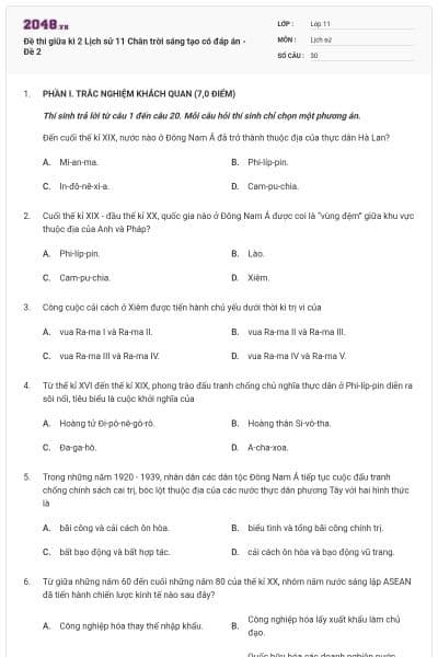 Đề thi giữa kì 2 Lịch sử 11 Chân trời sáng tạo có đáp án - Đề 2