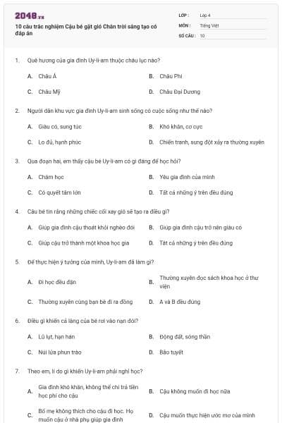 10 câu trắc nghiệm Cậu bé gặt gió Chân trời sáng tạo có đáp án