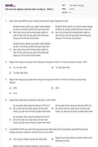 250 câu trắc nghiệm Luật bảo hiểm có đáp án - Phần 2