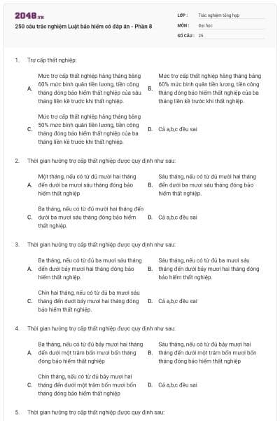 250 câu trắc nghiệm Luật bảo hiểm có đáp án - Phần 8