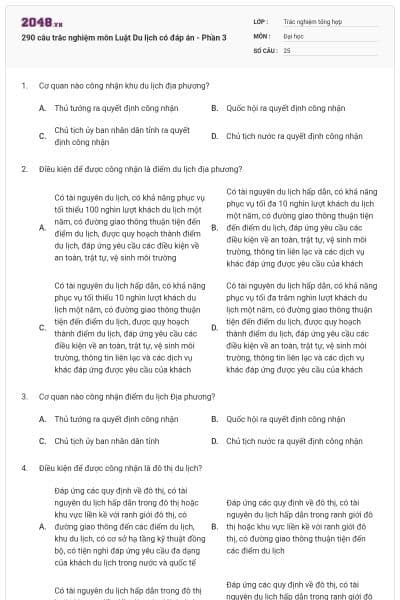 290 câu trắc nghiệm môn Luật Du lịch có đáp án - Phần 3