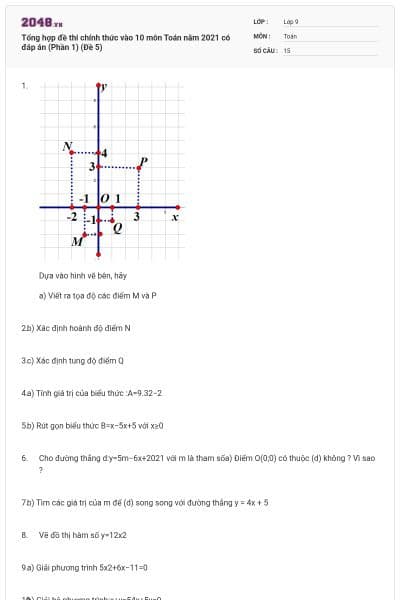 Tổng hợp đề thi chính thức vào 10 môn Toán năm 2021 có đáp án (Phần 1) (Đề 5)