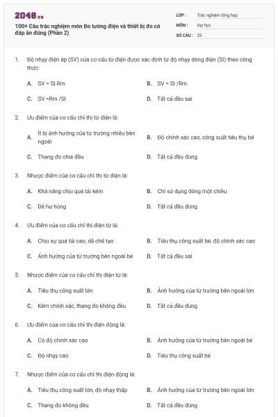 100+ Câu trắc nghiệm môn Đo lường điện và thiết bị đo có đáp án đúng (Phần 2)