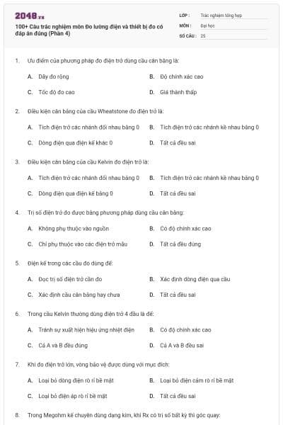 100+ Câu trắc nghiệm môn Đo lường điện và thiết bị đo có đáp án đúng (Phần 4)