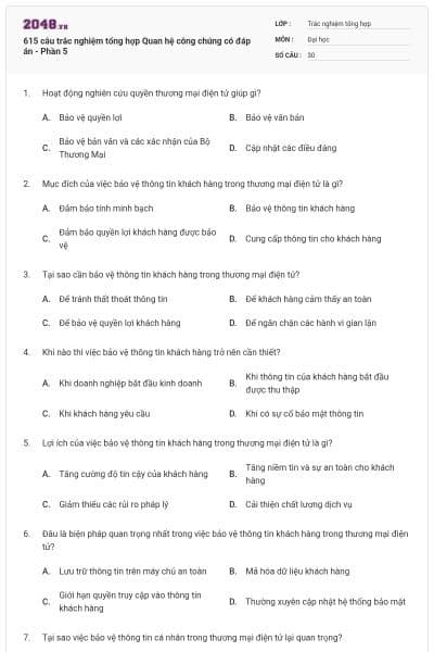 615 câu trắc nghiệm tổng hợp Quan hệ công chúng có đáp án - Phần 5
