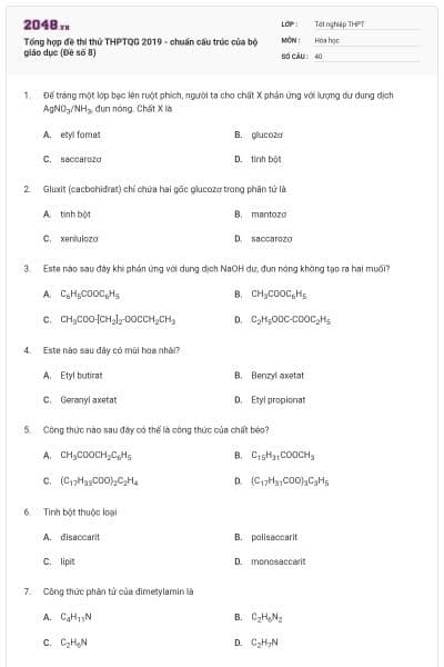 Tổng hợp đề thi thử THPTQG 2019 - chuẩn cấu trúc của bộ giáo dục (Đề số 8)