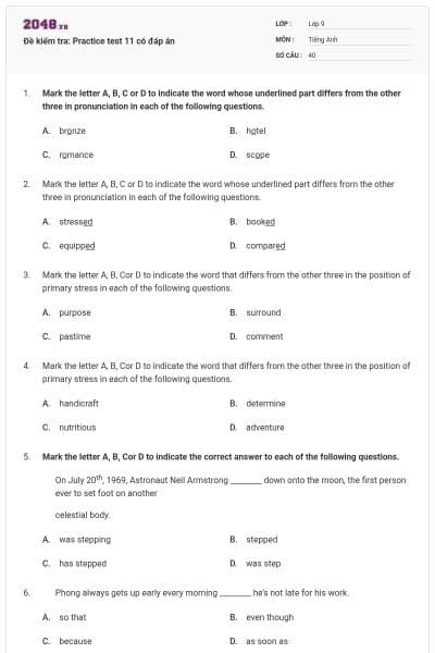 Đề kiểm tra: Practice test 11 có đáp án