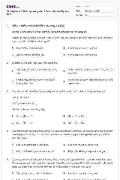 Đề thi giữa kì 2 Giáo dục công dân 9 Cánh diều có đáp án - Đề 1