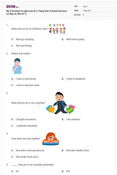 Bộ 5 đề kiểm tra giữa học kì 2 Tiếng Anh 5 Gobal Success có đáp án (Đề số 1)