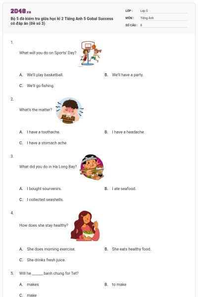 Bộ 5 đề kiểm tra giữa học kì 2 Tiếng Anh 5 Gobal Success có đáp án (Đề số 3)