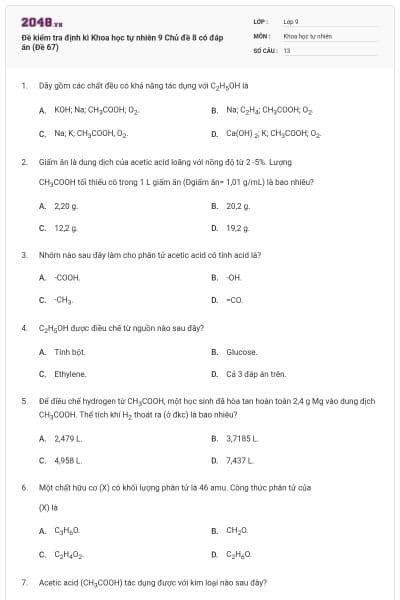 Đề kiểm tra định kì Khoa học tự nhiên 9 Chủ đề 8 có đáp án (Đề 67)
