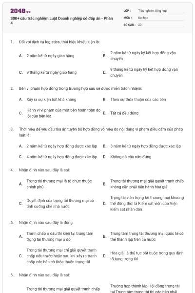 300+ câu trắc nghiệm Luật Doanh nghiệp có đáp án - Phần 4