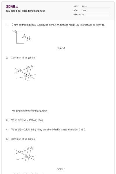 Giải toán 6 bài 2: Ba điểm thẳng hàng