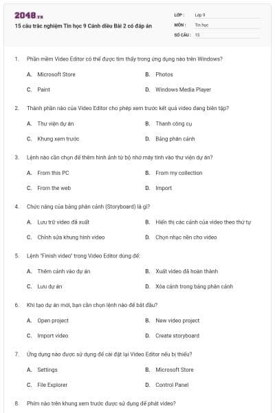 15 câu trắc nghiệm Tin học 9 Cánh diều Bài 2 có đáp án