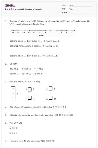Bài 3: Thứ tự trong tập hợp các số nguyên