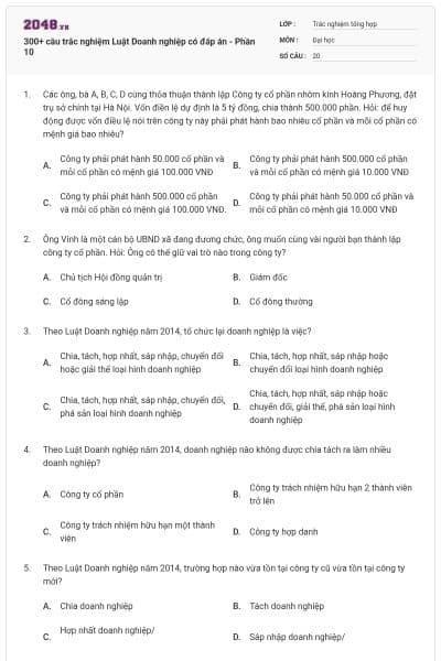 300+ câu trắc nghiệm Luật Doanh nghiệp có đáp án - Phần 10