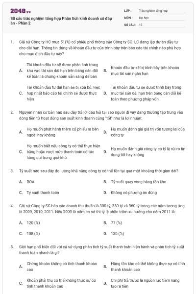 80 câu trắc nghiệm tổng hợp Phân tích kinh doanh có đáp án - Phần 2
