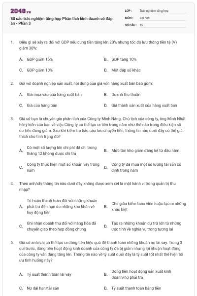80 câu trắc nghiệm tổng hợp Phân tích kinh doanh có đáp án - Phần 3