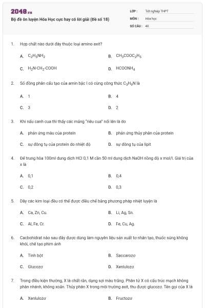 Bộ đề ôn luyện Hóa Học cực hay có lời giải (Đề số 18)