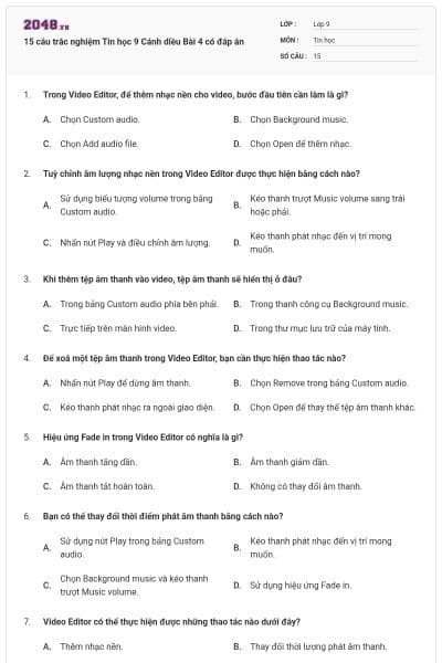 15 câu trắc nghiệm Tin học 9 Cánh diều Bài 4 có đáp án