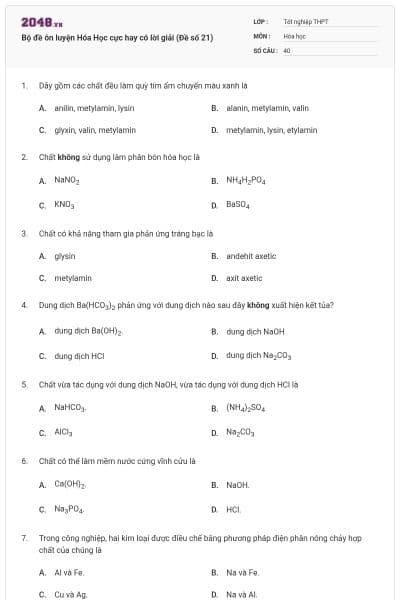 Bộ đề ôn luyện Hóa Học cực hay có lời giải (Đề số 21)