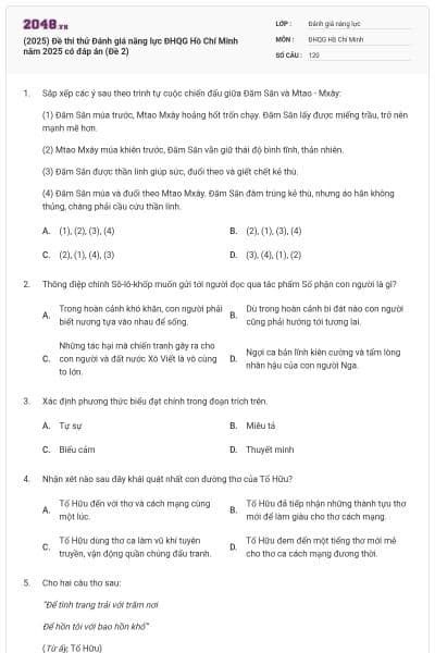 (2025) Đề thi thử Đánh giá năng lực ĐHQG Hồ Chí Minh năm 2025 có đáp án (Đề 2)