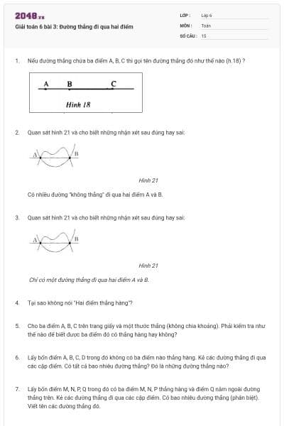 Giải toán 6 bài 3: Đường thẳng đi qua hai điểm