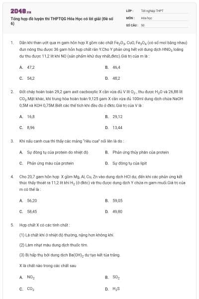 Tổng hợp đề luyện thi THPTQG Hóa Học có lời giải (Đề số 6)