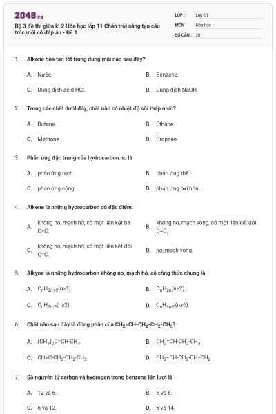 Bộ 3 đề thi giữa kì 2 Hóa học lớp 11 Chân trời sáng tạo cấu trúc mới có đáp án - Đề 1