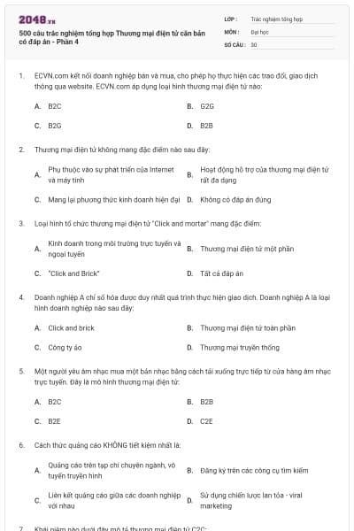 500 câu trắc nghiệm tổng hợp Thương mại điện tử căn bản có đáp án - Phần 4